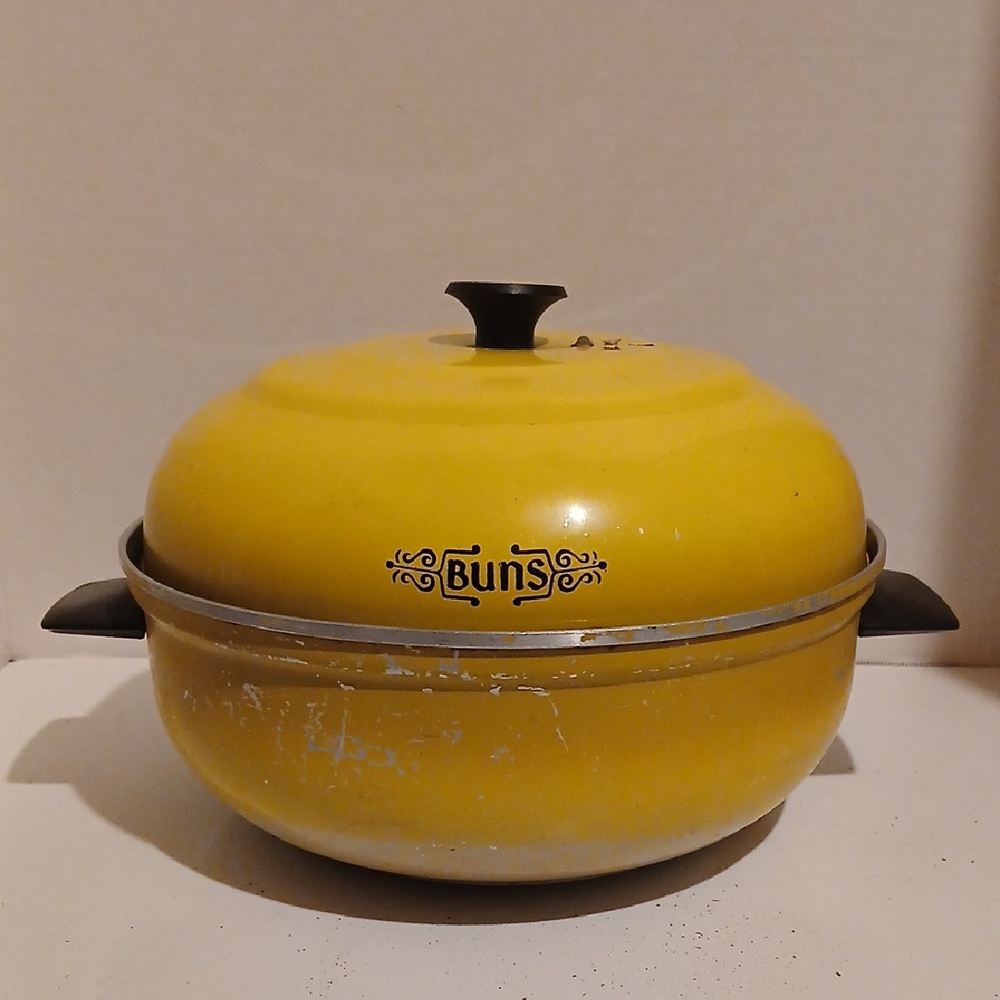Vintage Yellow Enamel Cookware with Lid